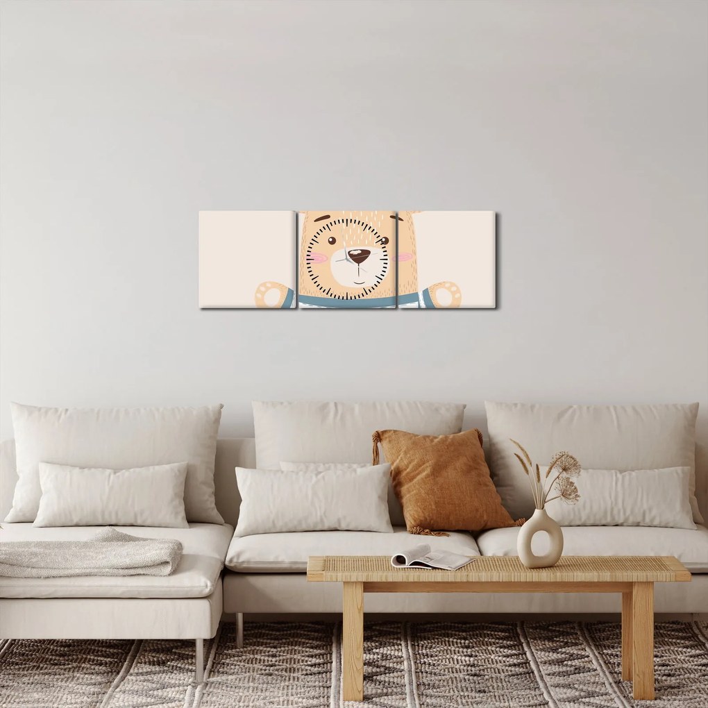 Tablou - Teddy ursuleț cu coroană (cu ceas) (90x30 cm)