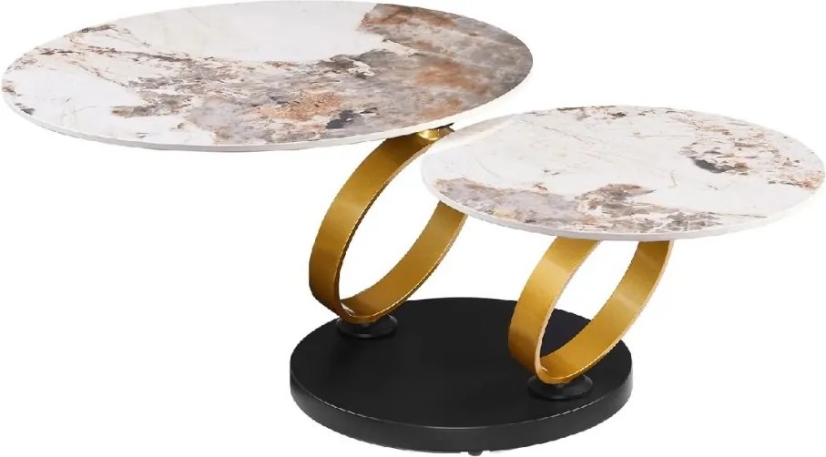 Masuta de cafea moderna cu doua blaturi rotative din ceramica DANCING RINGS 80-135cm