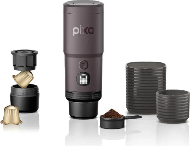 Espressor portabil Wacaco Pixapresso, 20 bari, 210 ml, Cafea macinata si capsule NS/Nespresso, 9000 mAh, Maro