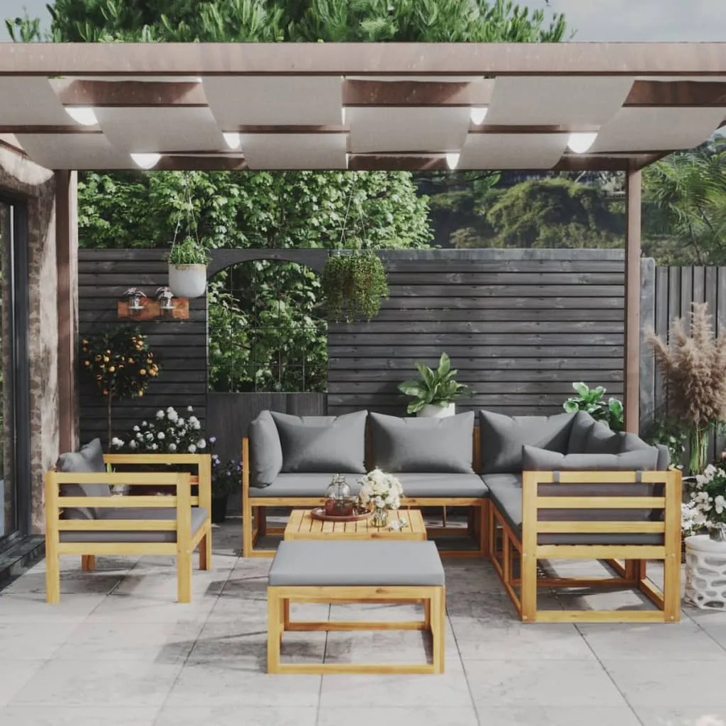 vidaXL Set mobilier grădină cu perne, 8 piese, lemn masiv acacia