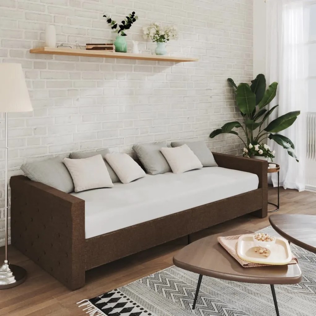 3080317 vidaXL Pat de zi cu saltea & USB, maro închis, 90x200 cm, textil
