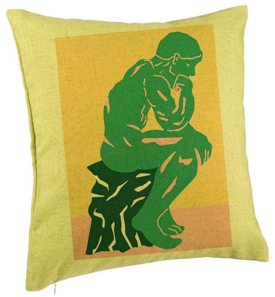 Perna Decorativa, Model The Thinker, 40x40 cm, Verde, Husa Detasabila, Burduf