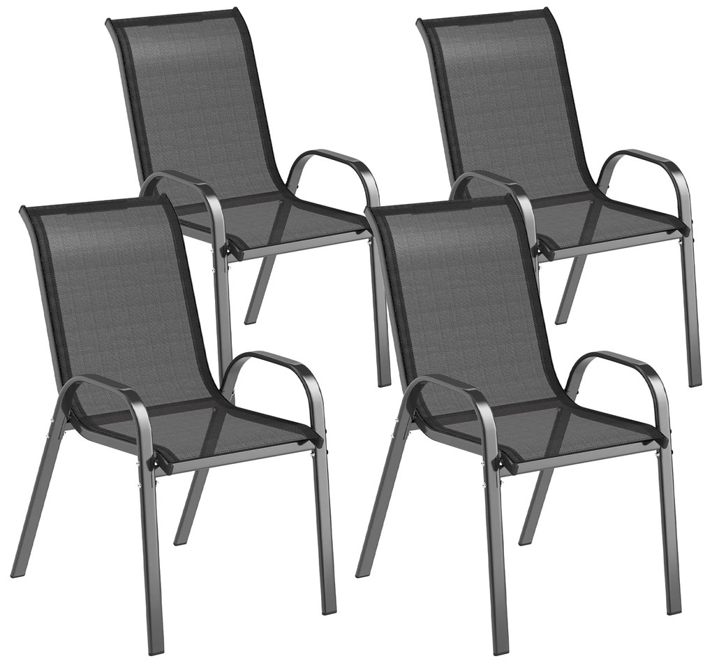 Outsunny Set de 4 Scaune Suprapozabile cu Spătar Înalt și șezut din Plasă, 54x71x93 cm, Negru | Aosom Romania