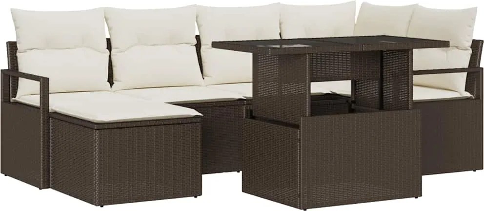 vidaXL Set de canapele pentru grădină cu pernă 7 pcs maro și crem