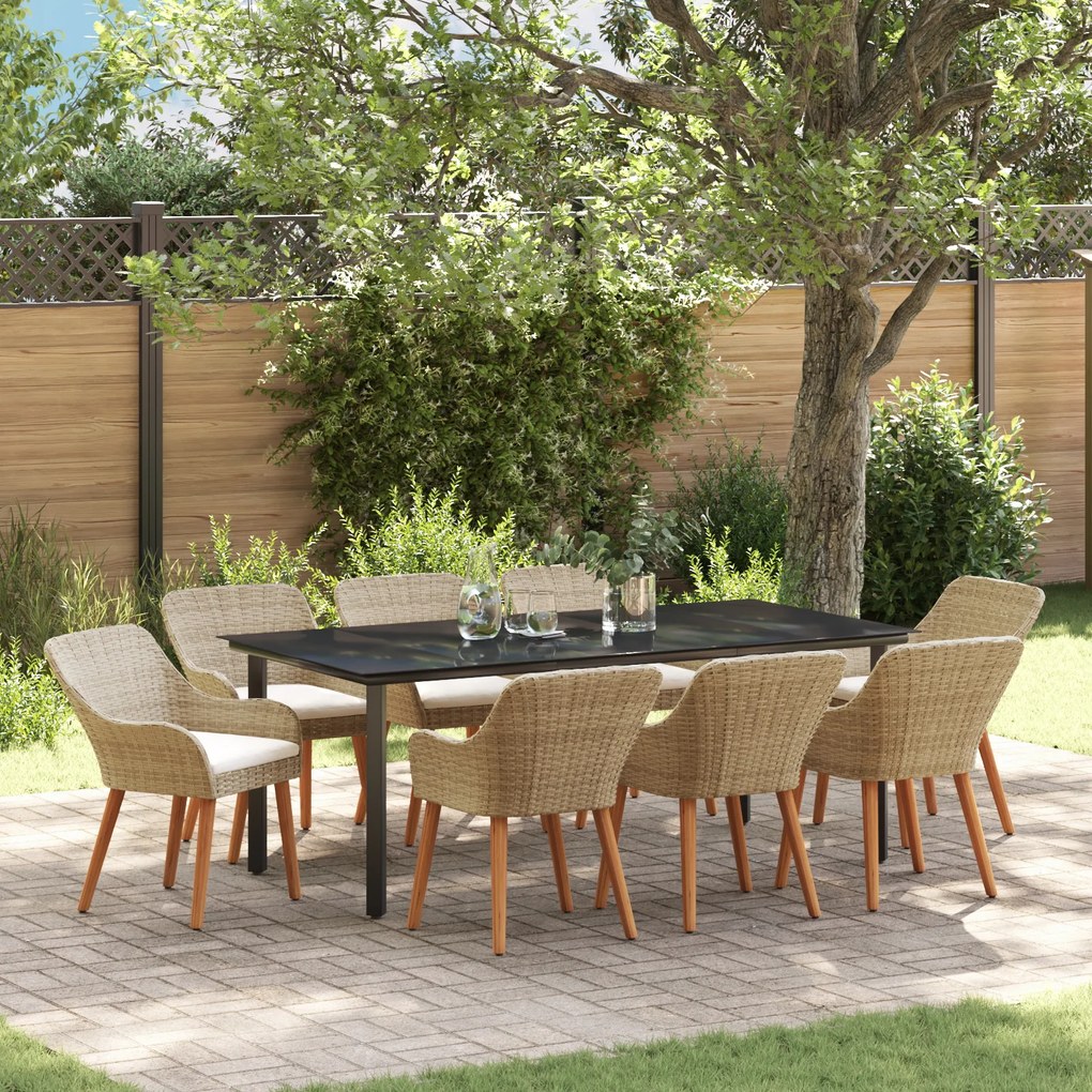 vidaXL Set de dining pentru grădină 9 piese Ratan Poly Bej