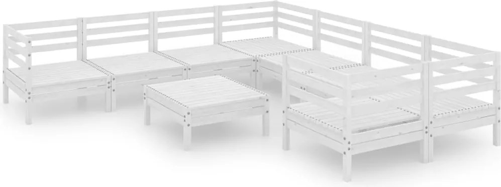 vidaXL Set mobilier de grădină, 9 piese, alb, lemn masiv de pin