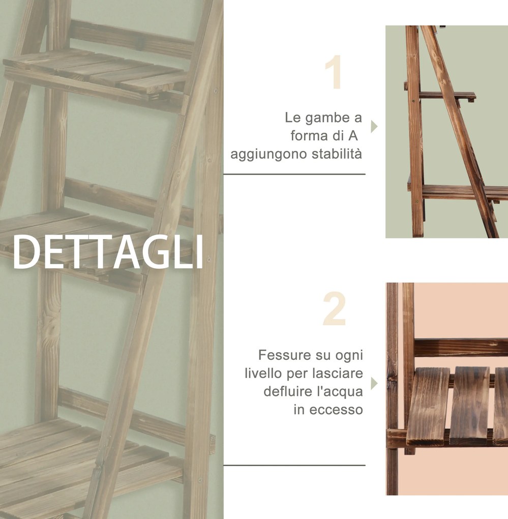 Outsunny Suport pentru Plante Pliabil, Jardinieră cu 3 Niveluri, Raft de Exterior pentru Plante, 40x37x93 cm, Lemn Natural | Aosom Romania