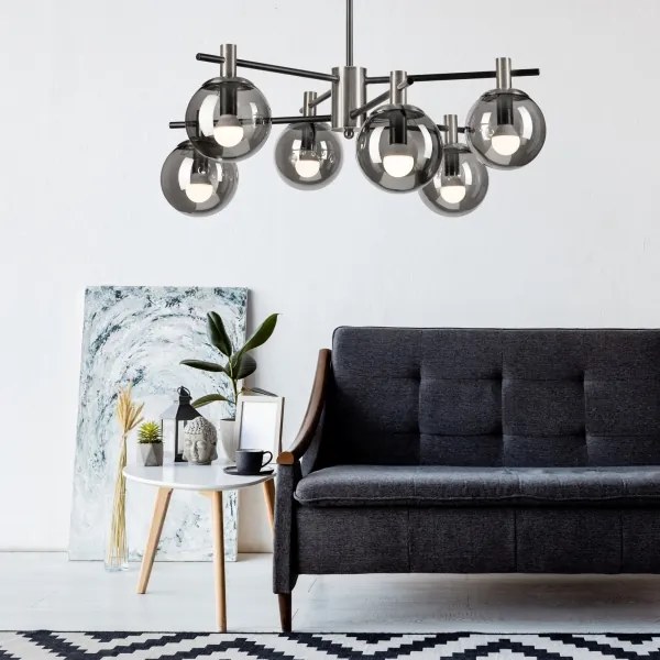 Lustră pe tijă LILOU 6xE14/5W/230V crom mat/fumuriu