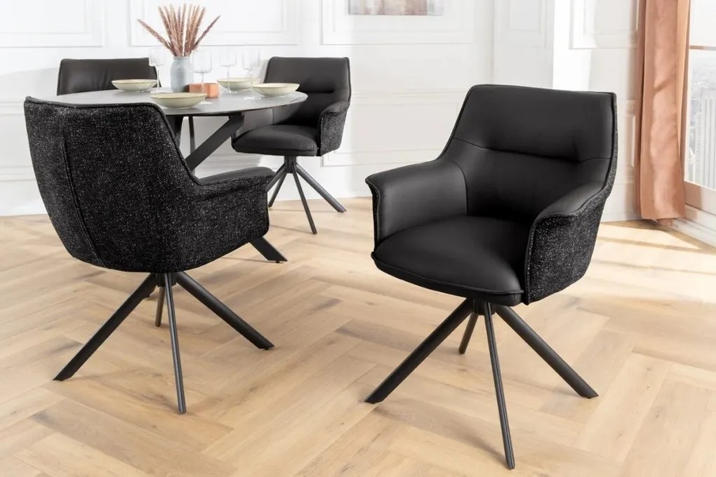 Set 2 scaune Pivotante, Piele Naturala LE GRAND negru