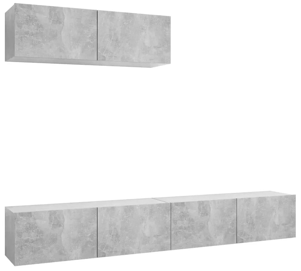 3079123 vidaXL Set de dulapuri TV, 3 piese, gri beton, lemn prelucrat