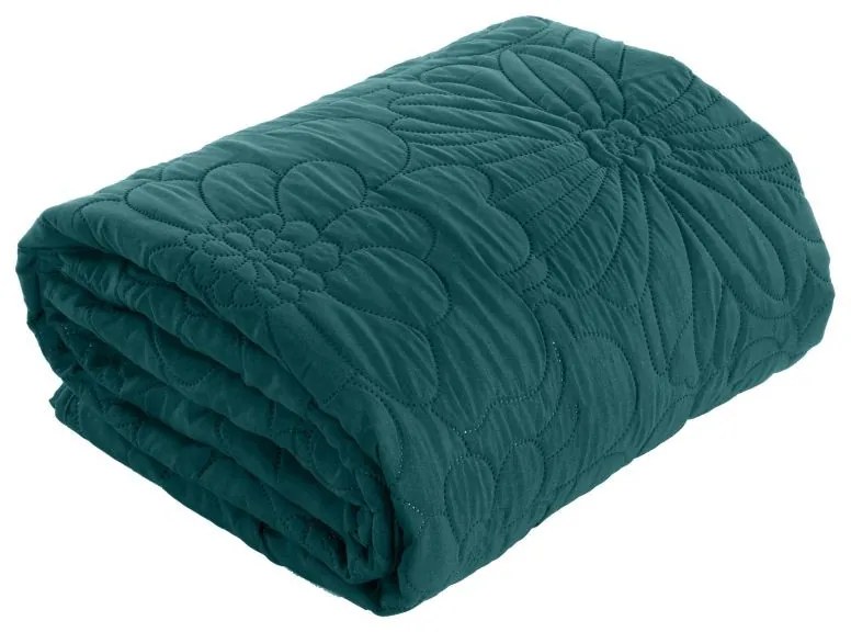 Cuvertură de pat turcoaz mat, cu imprimeu floral Lăţime: 220 cm | Lungime: 240cm