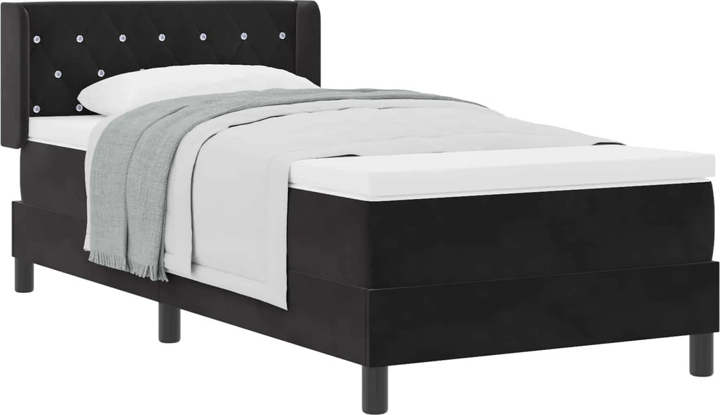 vidaXL Pat cu arcuri cu saltea cu headboard Negru 190 x 90 cm Catifea