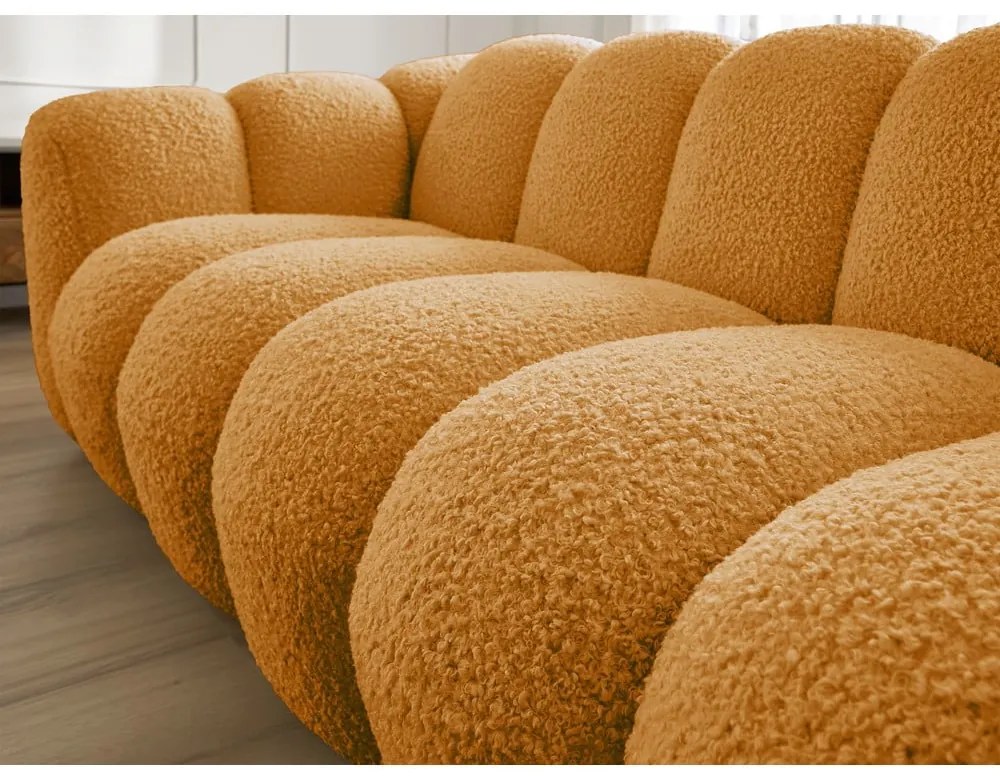 Canapea galben-muștar cu tapițerie din țesătură bouclé 232 cm Hippolyte – Bobochic Paris