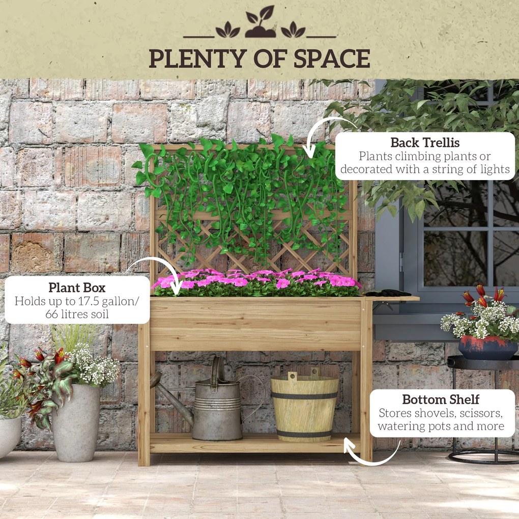 Outsunny Strat de Grădină Înălțat cu Grilaj pentru Plante, Jardinieră Înălțată cu Rafturi Laterale Pliabile, 243.5x192x195 cm, Gri | Aosom Romania