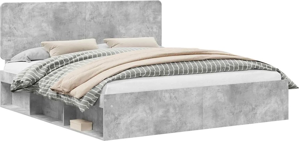 vidaXL Cadru de pat cu headboard Beton 200 x 200 cm Lemn de pin masiv