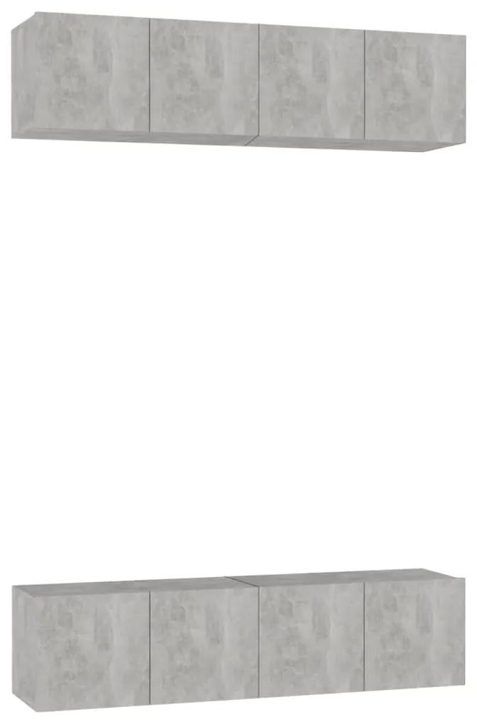 Set comode TV, 4 piese, gri beton, 60x30x30 cm, PAL 4, Gri beton, 60 x 30 x 30 cm