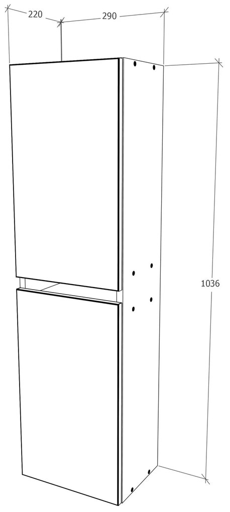 Soldat Baie Zed, Suspendat, 2 Usi, Gri Lucios/Alb, MDF, L 29 x l 22 x 104 cm