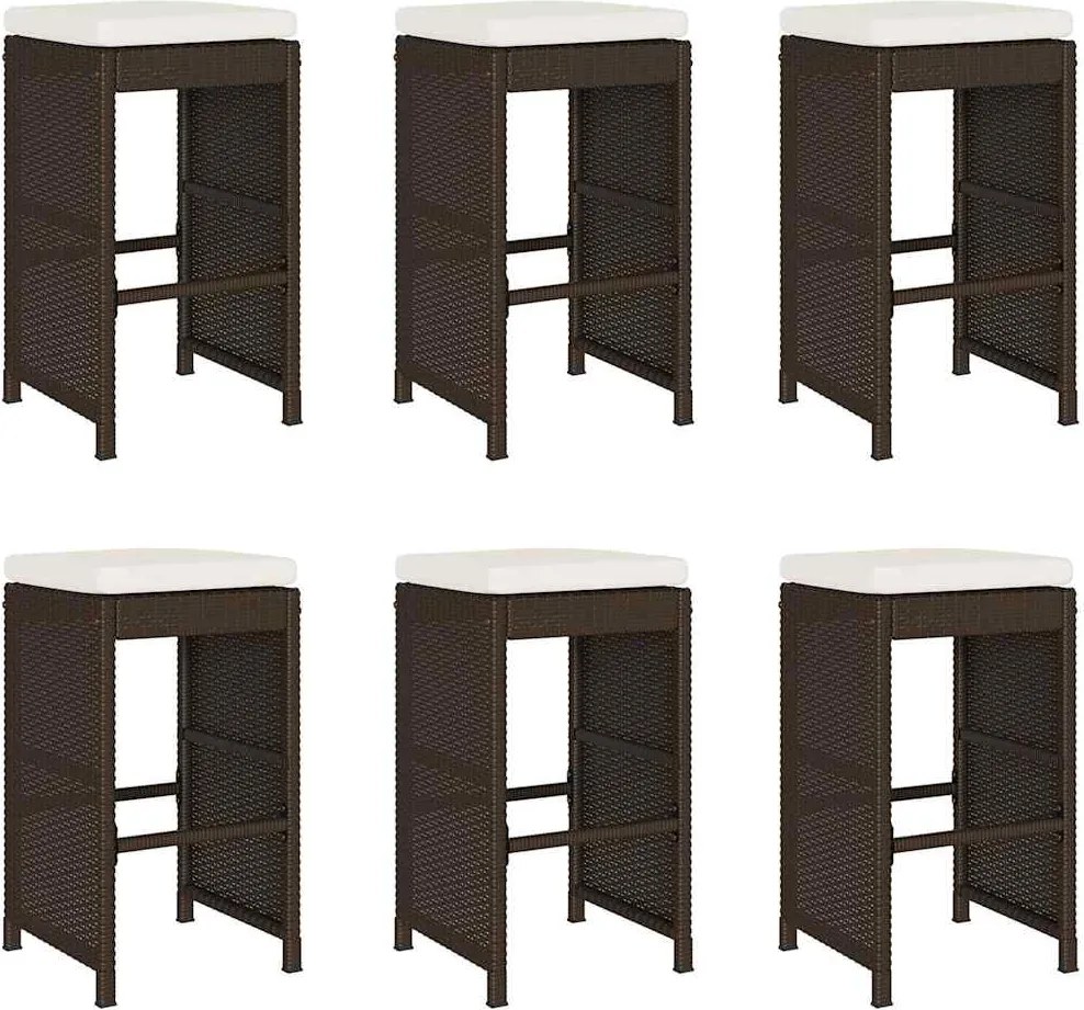 vidaXL Scaune de bar pentru grădină cu perne, 6 buc., maro, poliratan