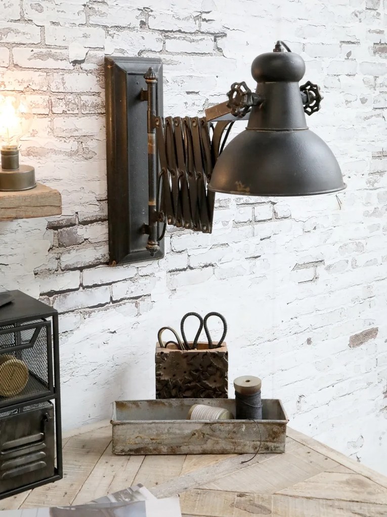 Aplica de perete extensibilă din metal, finisaj negru antichizat, L45–105 cm, Factory
