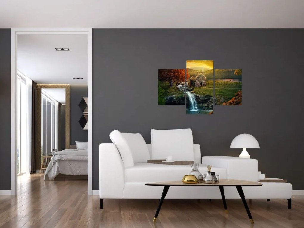 Tablou cu căbănuță în peisaj de poveste (90x60 cm)