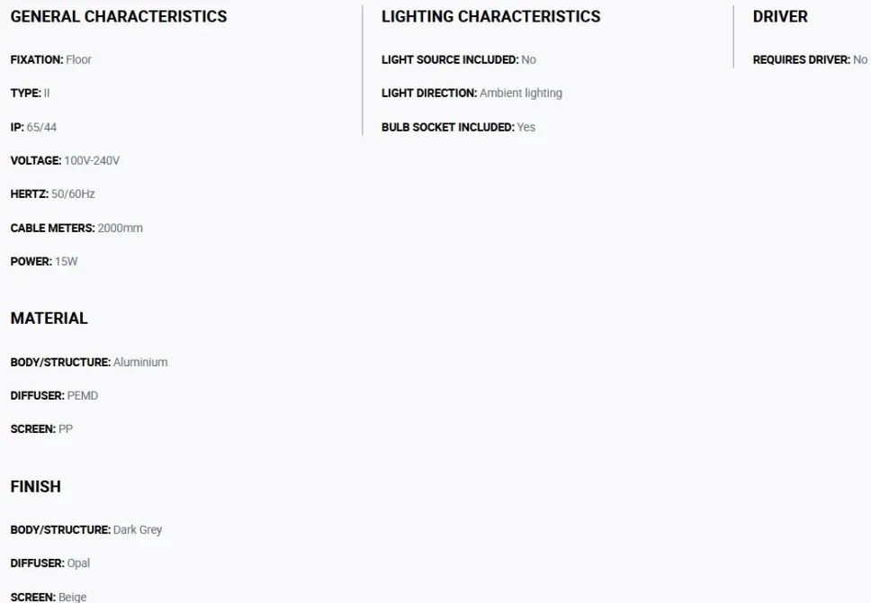 Lampa de podea iluminat exterior decorativ SAIGON 195/C70 gri/bej