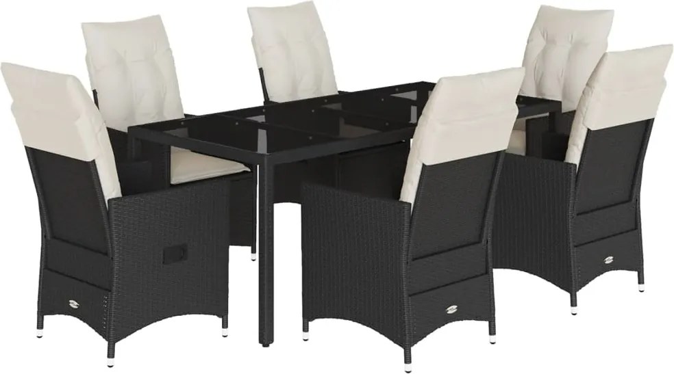 vidaXL Set mobilier de grădină cu perne, 7 piese, negru, poliratan