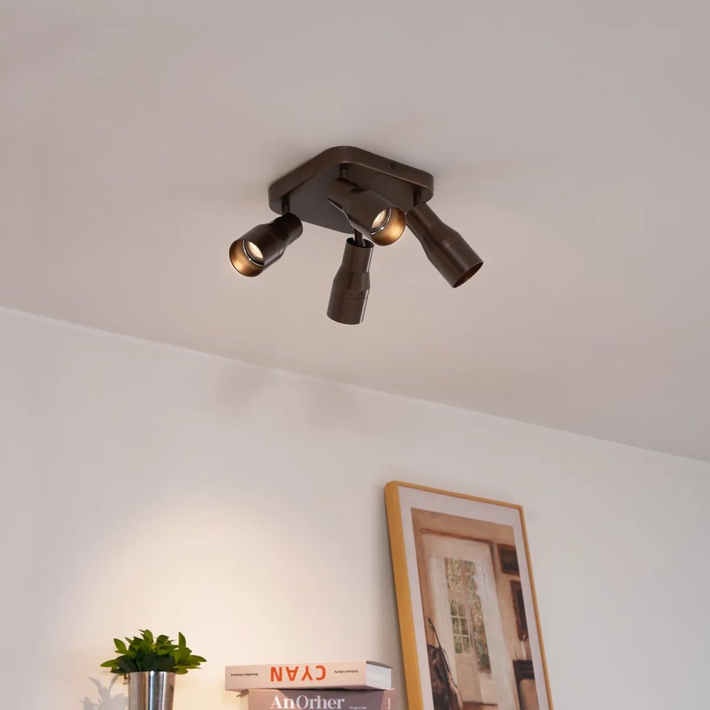 Spotlight tavan patrat GU10 50mm bronz închis cu 4 lumini - Stanley