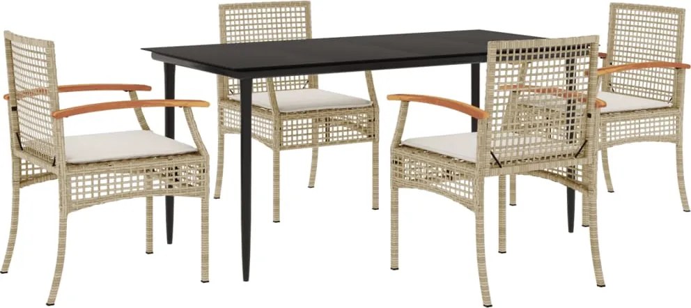 vidaXL Set mobilier de grădină cu perne, 5 piese, bej, poliratan