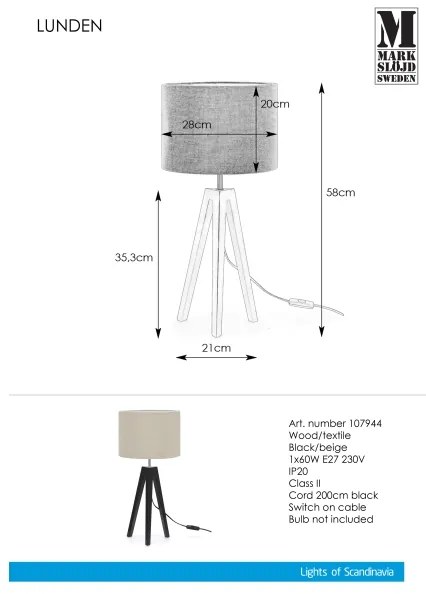 Markslöjd 107944 - Lampă de masă LUNDEN 1xE27/60W/230V