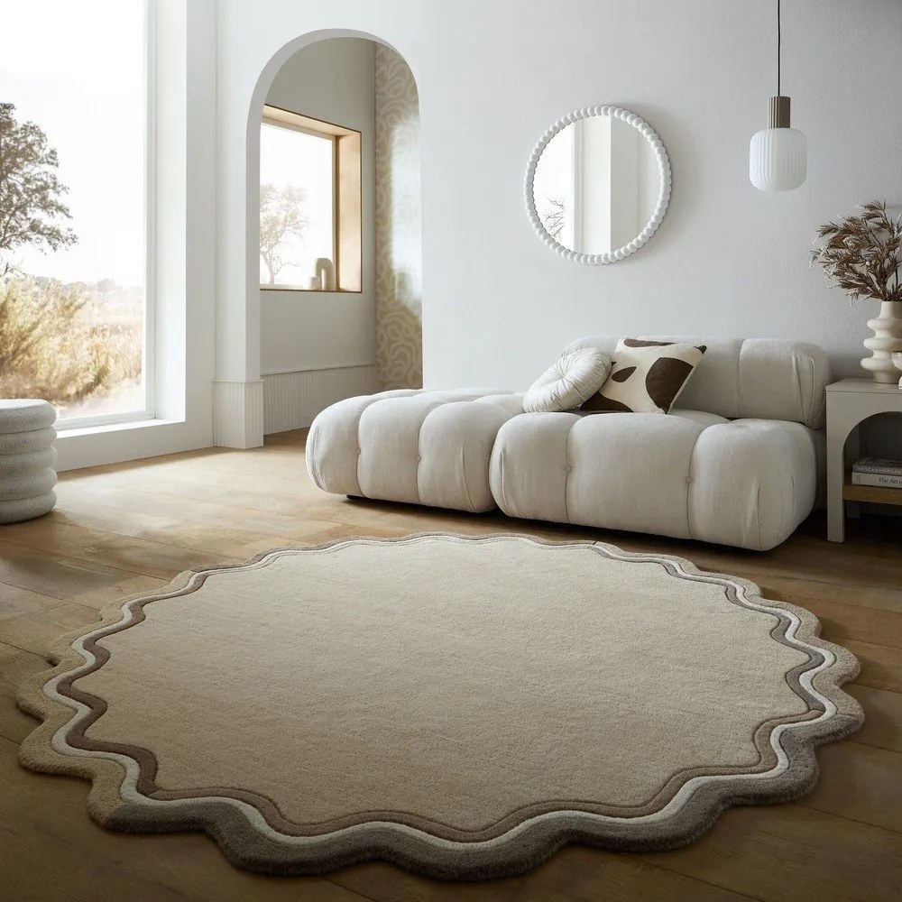 Covor în culoare naturală țesut manual rotund din lână ø 180 cm Leo Scallop – Flair Rugs