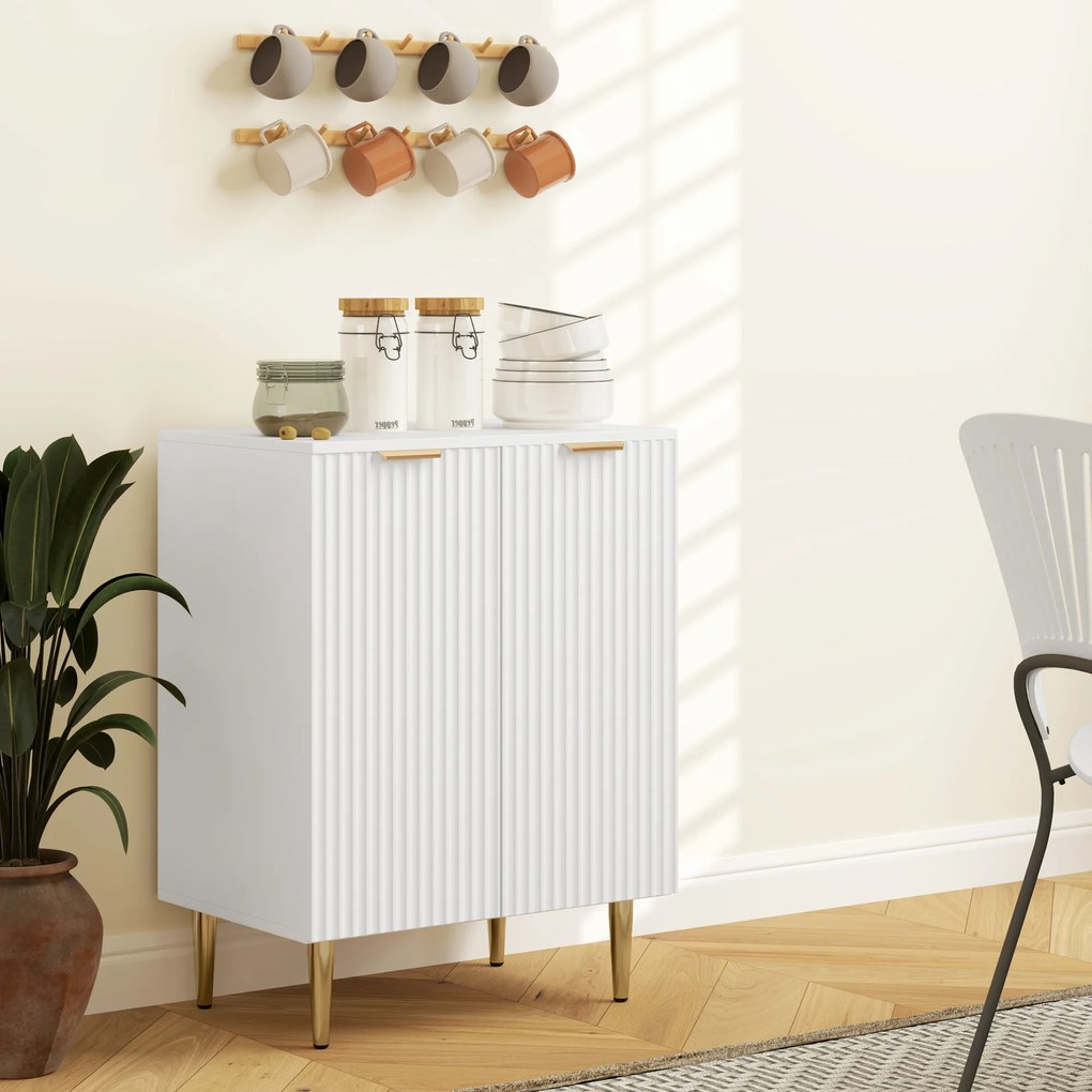 HOMCOM Bufet de bucătărie, mobilier de depozitare cu 2 uși, raft reglabil, picioare metalice ridicate, 60 x 40 x 80 cm, alb | Aosom Romania