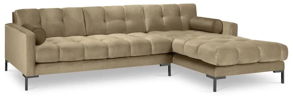 Colțar din catifea cu extensie pe partea dreaptă Cosmopolitan Design Bali, bej