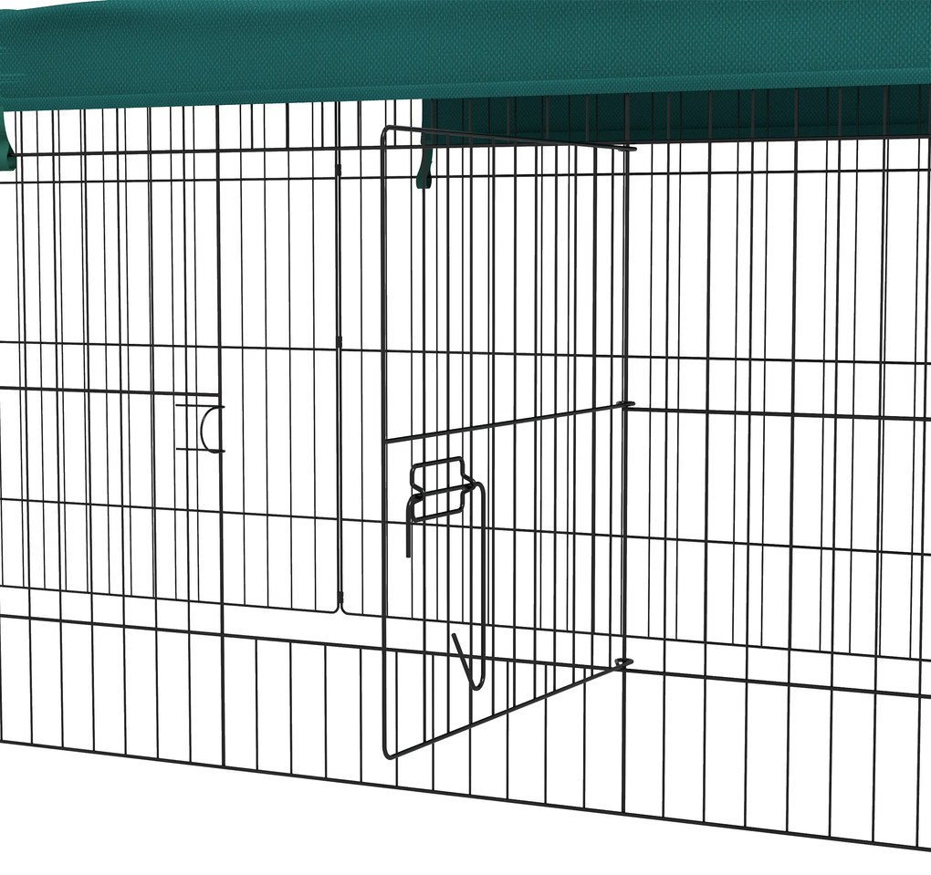 PawHut Tarc Exterior pentru Animale Mici, Spațiu pentru Pui, Iepuri, Chinchilla, cu Acoperiș, 220x85x70 cm, Verde | Aosom Romania