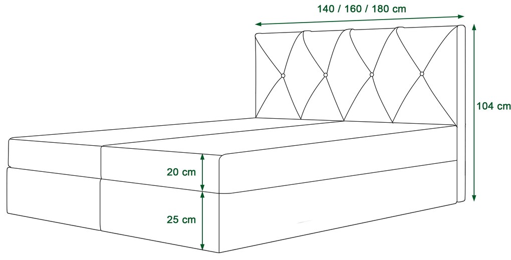 Pat matrimonial Boxspring 160 cm Athena (bordo) ( cu saltea și sp. depozitare). 1046366