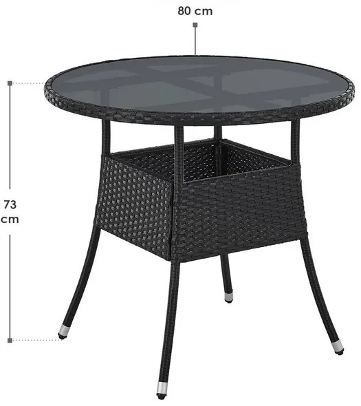 Juskys Masa rotunda Yoro Ø80 cm din ratan - negru