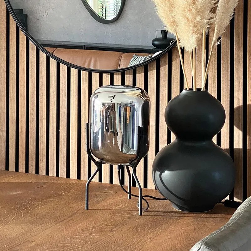 Lampă de masă cu design inteligent neagră cu sticlă fumurie incl. wifi A60 - Bliss