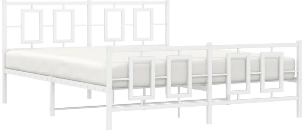 Cadru de pat metalic cu tablie, alb, 160x200 cm