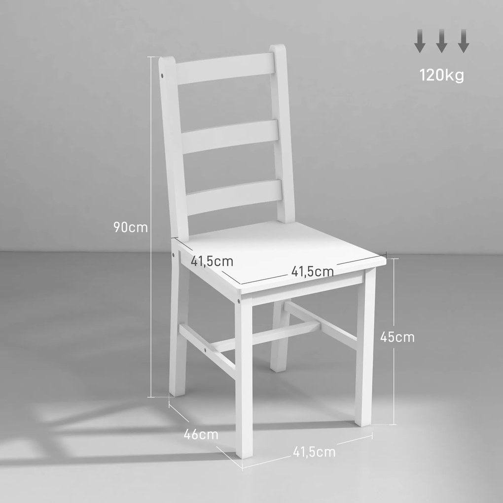 HOMCOM Set de 2 scaune de sufragerie din lemn masiv de pin scaune de bucătărie cu spătar lamele spirit rustic alb | Aosom Romania