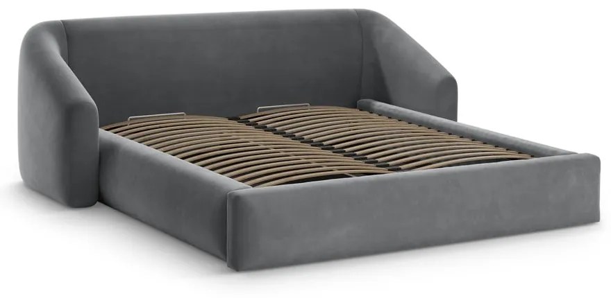 Pat matrimonial gri tapițat cu spațiu de depozitare cu somieră 180x200 cm Campi – Cosmopolitan Design