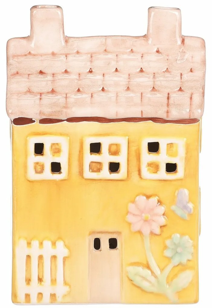 Căsuță din ceramică cu LED, 11 x 7 x 16 cm,primăvară, galbenă