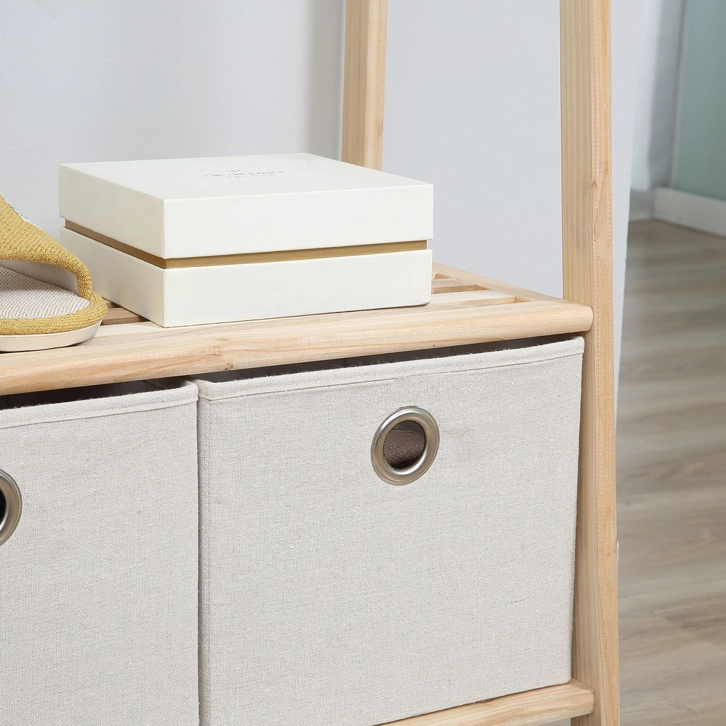 HOMCOM Cuier Hol, cu Rafturi, Design Natural din Lemn, 58x36x168 cm | Aosom Romania
