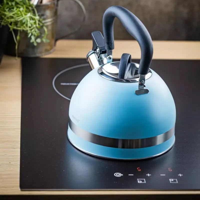 Ceainic cu fluier Kinghoff KH 1857, 1.8 l, Inductie, Maner izolat termic, Albastru