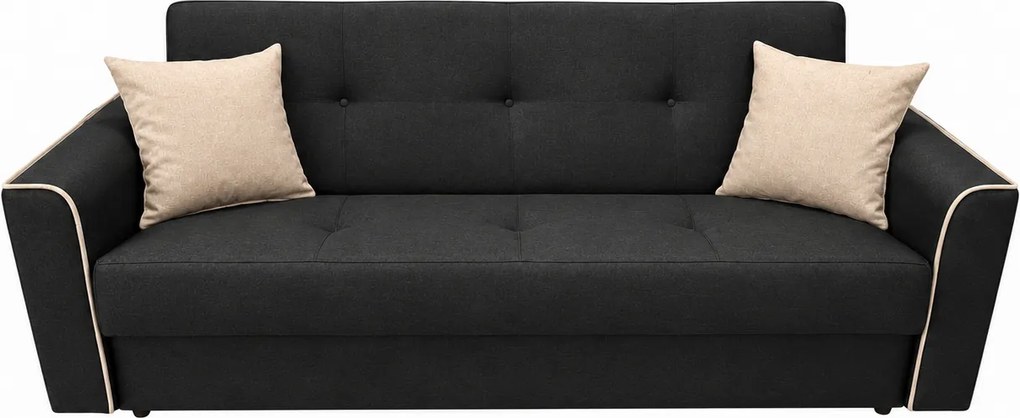 Canapea VERA extensibila, 3 locuri, lada de depozitare, stofa antracit + bej deschis, 225x90x90 Crem + Maro, Stofa