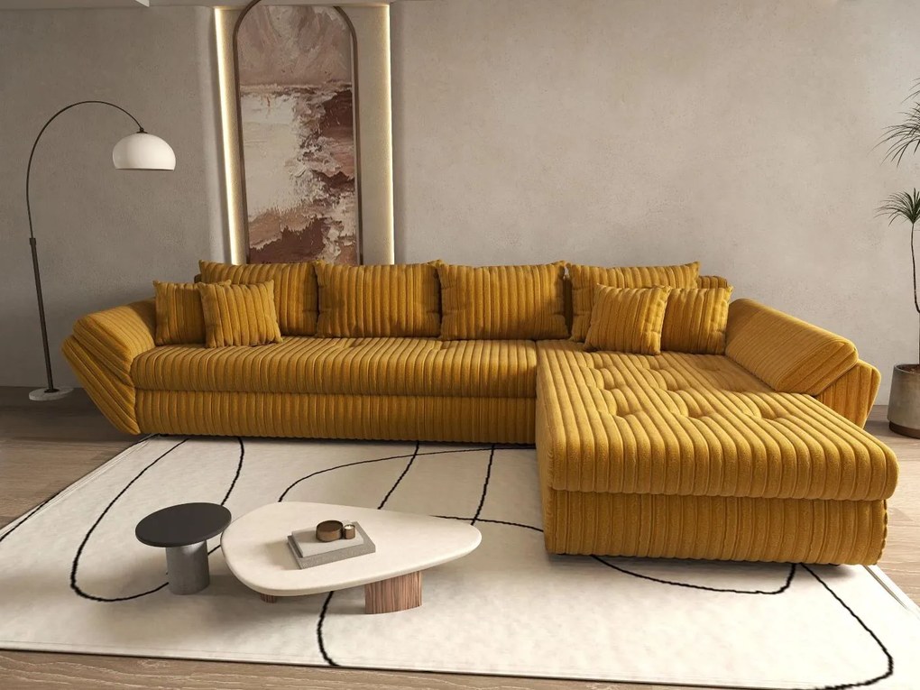 Colțar extensibil dumonde cu ladă de depozitare si sezut confortabil din spuma high-density, Loana XL Ambience Mustar II 335x185 cm