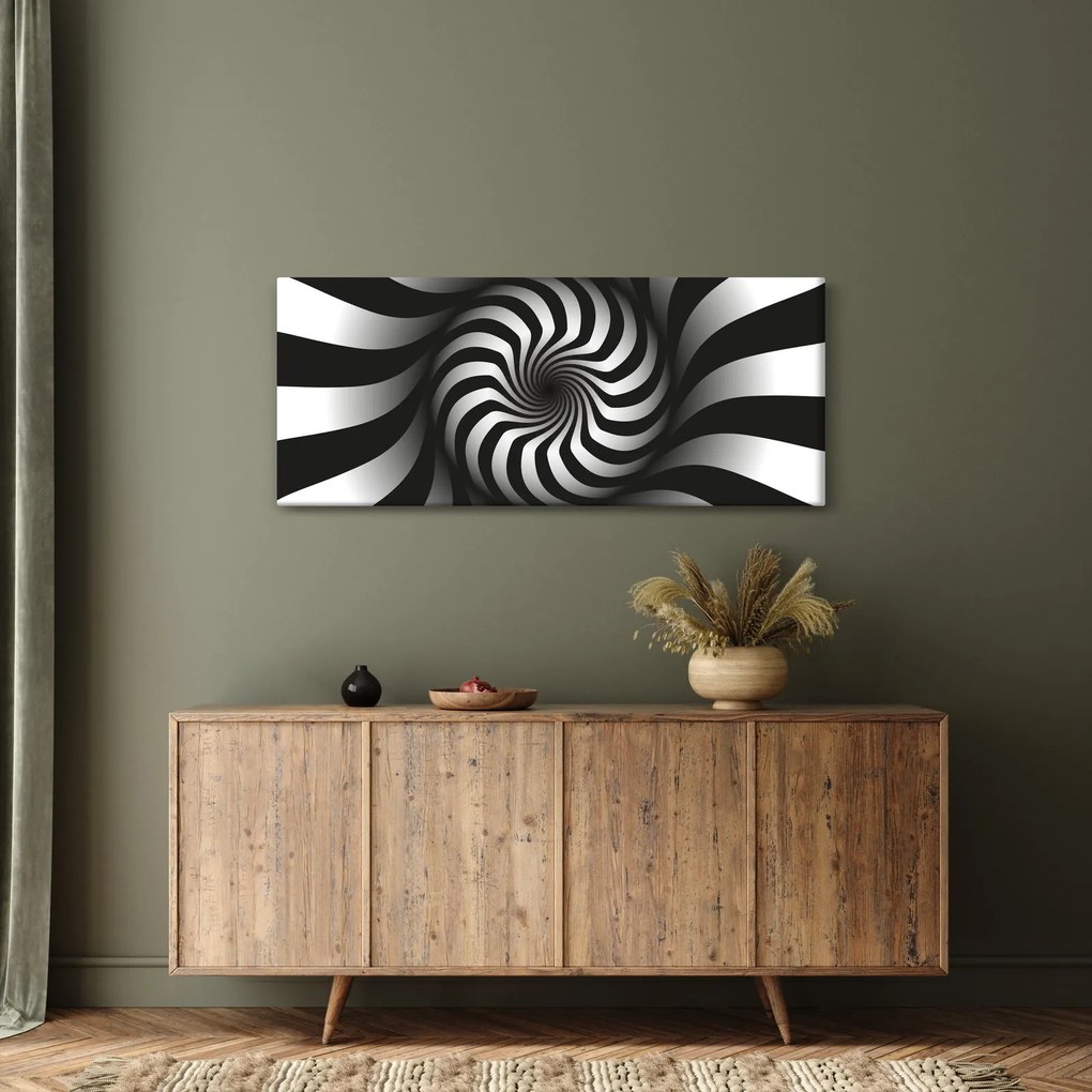 Tablou abstract cu spirala alb neagră (120x50 cm)
