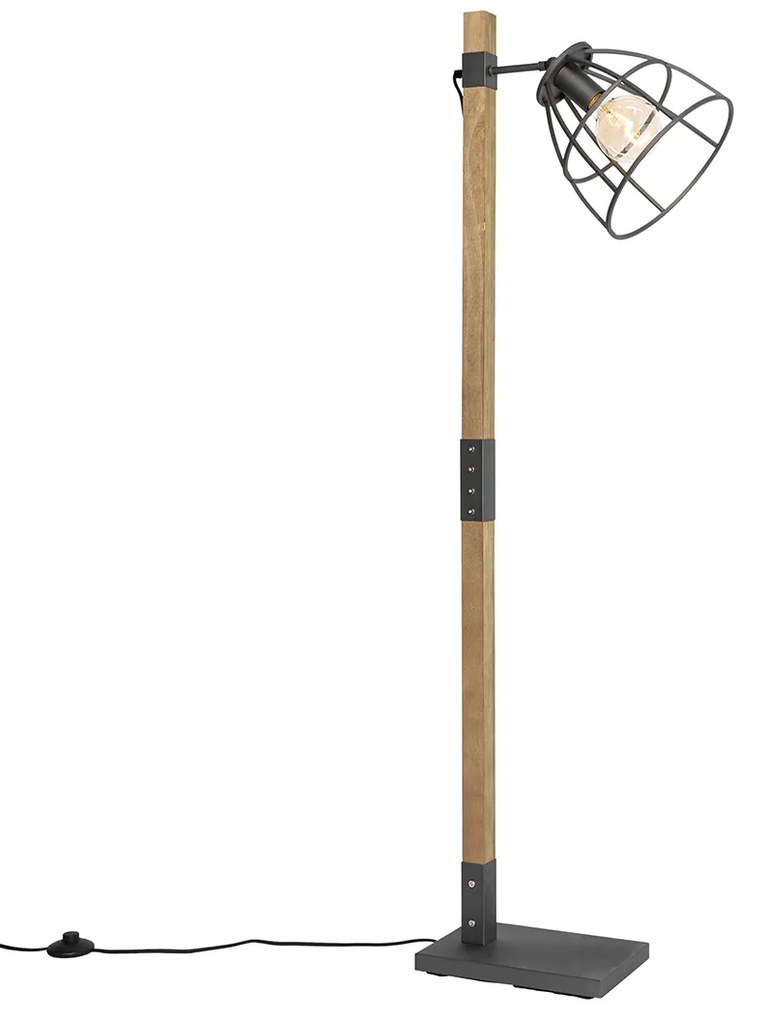 Lampă de podea industrială gri închis cu lemn - Arthur