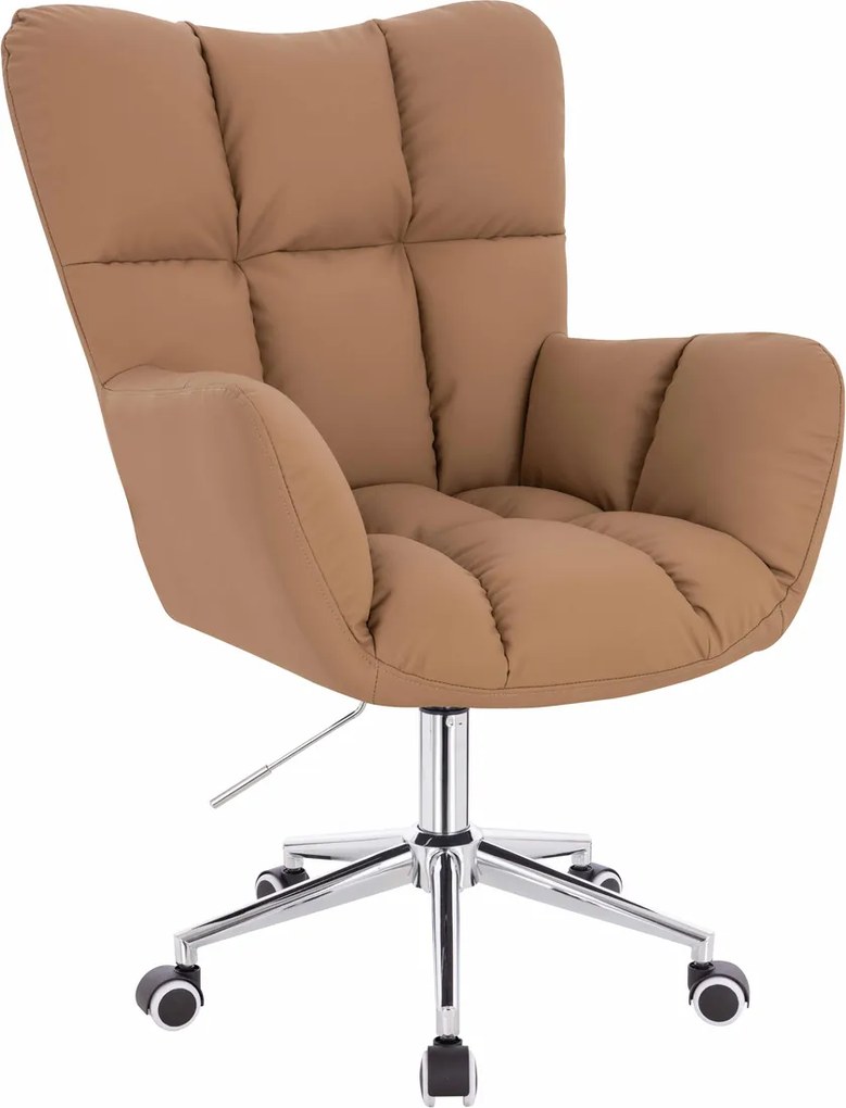 HR650K Scaun Caramel Piele Ecologica Premium Soft cu Bază Cromata