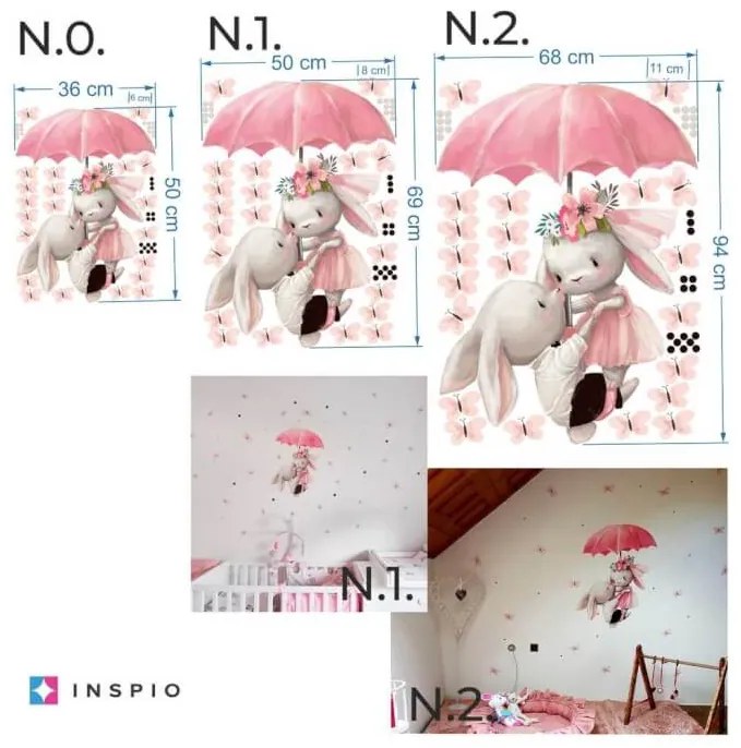 INSPIO Iepurași care zboară pe o umbrelă - Autocolant acuarelă