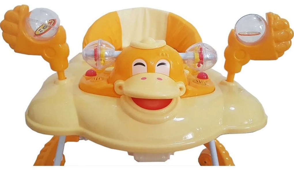 Premergator Reglabil in 3 Trepte NOVOKIDS™ Happy Duck , Ratusca, Pliabil, 8 Roti, Cu Melodii,Galben cu Portocaliu