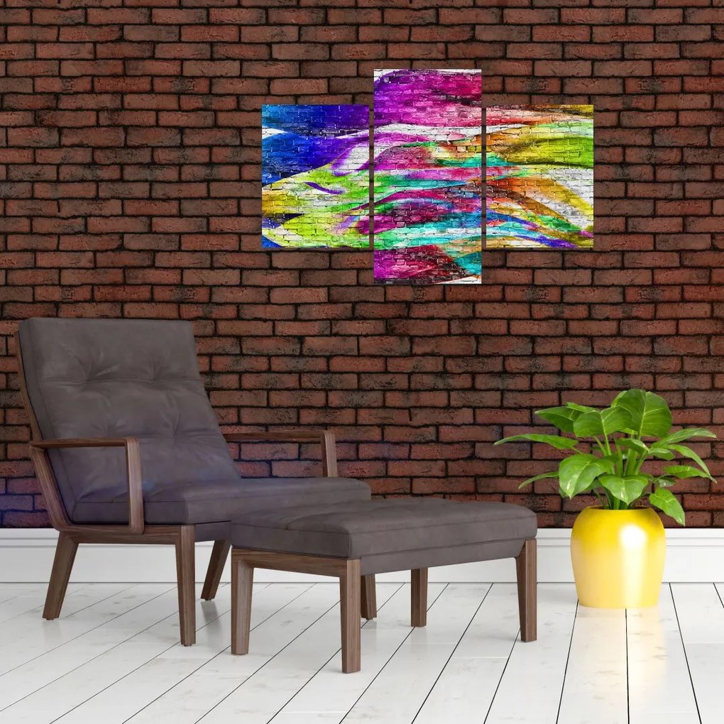 Tablou - Zid de cărămidă cu flăcări colorate (90x60 cm)